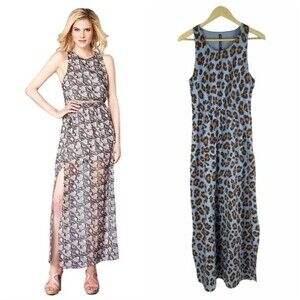 W118 by Walter Baker Alexandra Cheetah Print Maxi Dress Blue Brown Women Size S